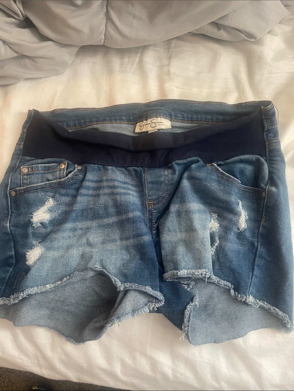 Jessica Simpson Navy Waistband Distressed Blue Denim Shorts
